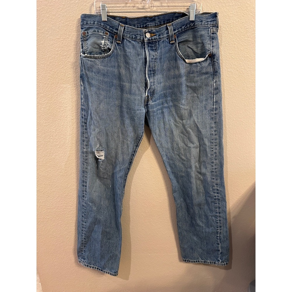Levi's 501 Jeans Mens W38 L32 Button Fly Distressed Denim Blue